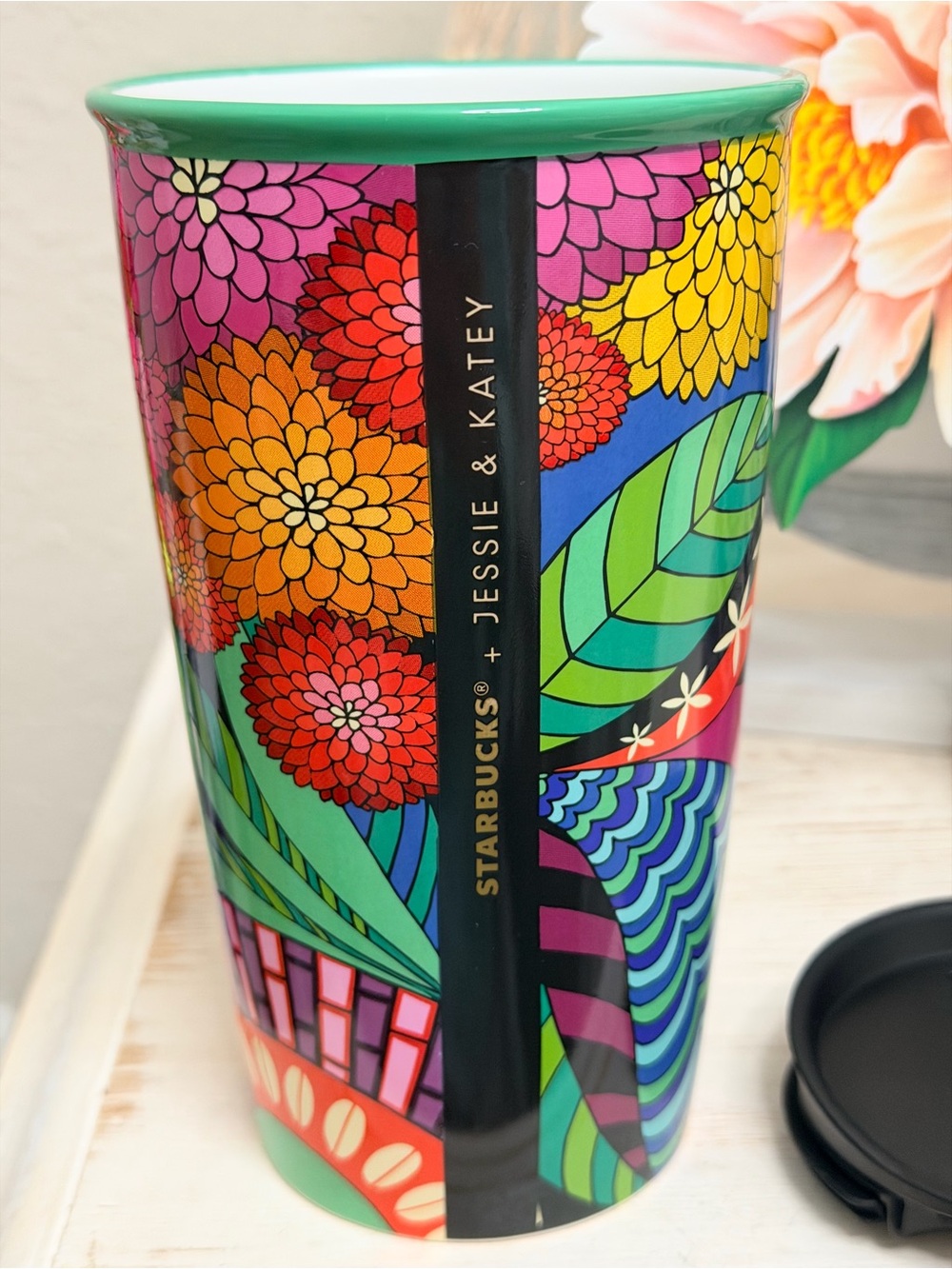 Starbucks Multicolor Ceramic Floral Sunrise Travel Tumbler - Picture 2 of 7